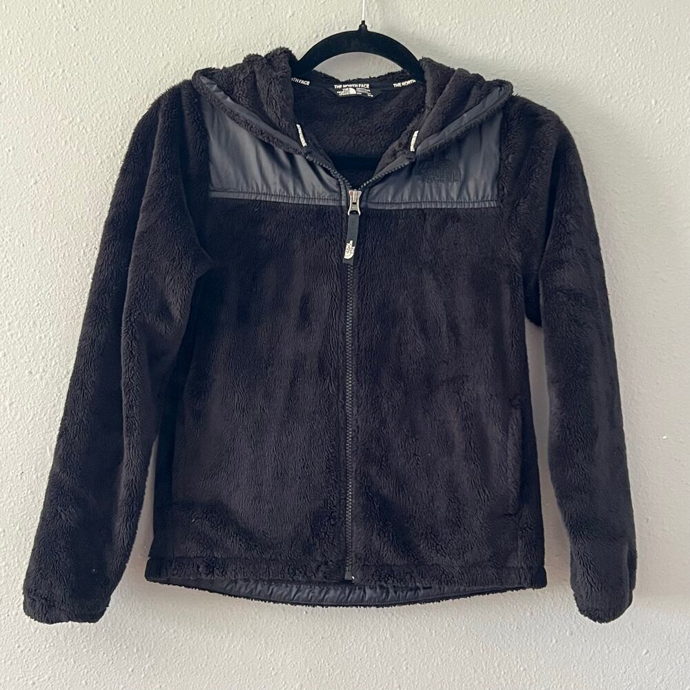 The North Face Girls 10/12 Black Fuzzy Fleece Zip Up Hooded Jacket Full Zip